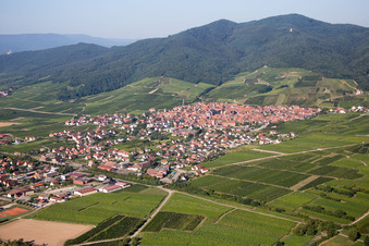Vue aérienne de Vue sur le village à Dalhunden dans le département Bas Rhin, France