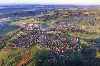 Vue aérienne de Aperçu des villes du nord avec Binderholz Oberrot | Baruth GmbH à Oberrot dans le département Bade-Wurtemberg, Allemagne
