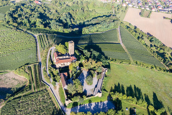 Photographie aérienne de Forteresse de Ravensbourg avec restaurant-château sur une colline avec des vignobles à Sulzfeld dans le département Bade-Wurtemberg, Allemagne