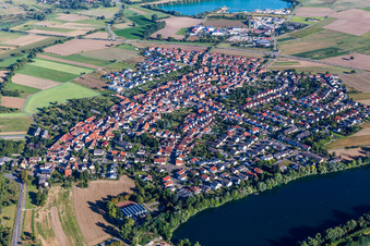 Vue aérienne de Zones riveraines du lac Büchenau en Büchenau à le quartier Büchenau in Bruchsal dans le département Bade-Wurtemberg, Allemagne