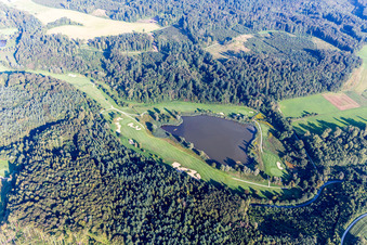 Vue aérienne de Zones riveraines du lac Weitennied à le quartier Orsingen in Orsingen-Nenzingen dans le département Bade-Wurtemberg, Allemagne
