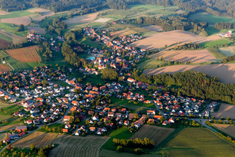 Vue aérienne de Champs agricoles et terres agricoles à le quartier Herdwangen in Herdwangen-Schönach dans le département Bade-Wurtemberg, Allemagne