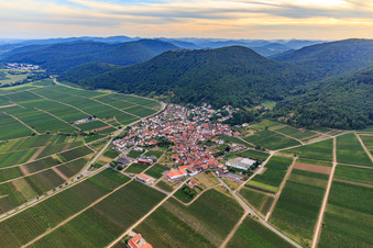 Vue aérienne de Village viticole au pied du Haardtrand vu du nord-est à Eschbach dans le département Rhénanie-Palatinat, Allemagne