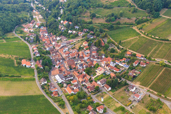 Vue aérienne de Village viticole au pied du Haardtrand vu du sud-est à Leinsweiler dans le département Rhénanie-Palatinat, Allemagne