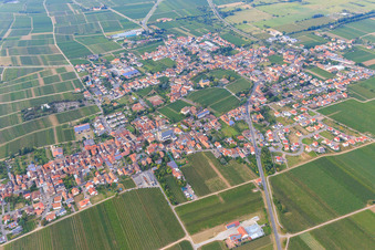 Vue aérienne de Vue de la ville entre les vignes depuis le sud à Edesheim dans le département Rhénanie-Palatinat, Allemagne