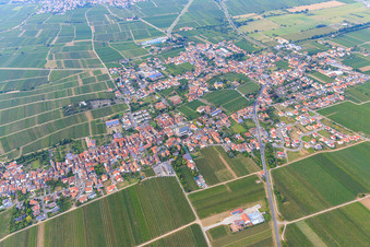 Vue aérienne de Vue de la ville entre les vignes depuis le sud à Edesheim dans le département Rhénanie-Palatinat, Allemagne