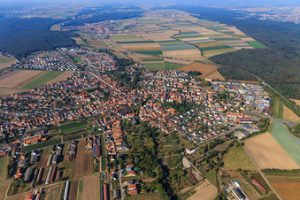 Vue aérienne de Vue d'ensemble de la ville depuis l'est à Rheinzabern dans le département Rhénanie-Palatinat, Allemagne