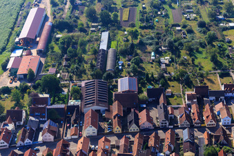 Halles agricoles à Hintergraben à Kandel dans le département Rhénanie-Palatinat, Allemagne vue du ciel