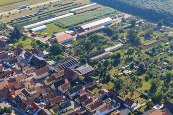 Halles agricoles à Ettenbaum à Kandel dans le département Rhénanie-Palatinat, Allemagne depuis l'avion