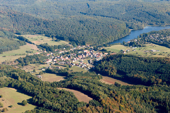 Vue aérienne de Zones riveraines de l'étang de Haspelschiedt à Haspelschiedt dans le département Moselle, France