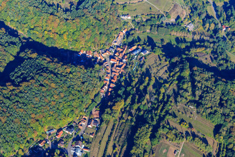 Vue aérienne de Vue du village dans la forêt du Palatinat à Oberschlettenbach dans le département Rhénanie-Palatinat, Allemagne