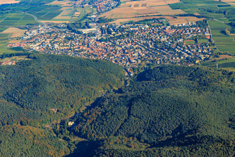 Vue aérienne de Vue de la ville depuis l'ouest avec Kurtal à Bad Bergzabern dans le département Rhénanie-Palatinat, Allemagne