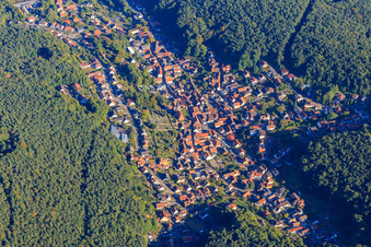 Vue aérienne de Aperçu du village caché dans la forêt du Palatinat à Dörrenbach dans le département Rhénanie-Palatinat, Allemagne