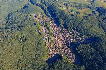 Vue oblique de Aperçu du village caché dans la forêt du Palatinat à Dörrenbach dans le département Rhénanie-Palatinat, Allemagne