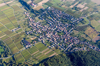 Vue aérienne de Vue des rues et des maisons dans les quartiers résidentiels à Oberotterbach dans le département Rhénanie-Palatinat, Allemagne