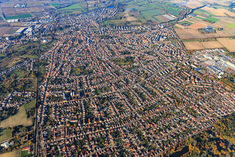 Vue aérienne de Vue d'ensemble de la ville depuis le sud à Schifferstadt dans le département Rhénanie-Palatinat, Allemagne