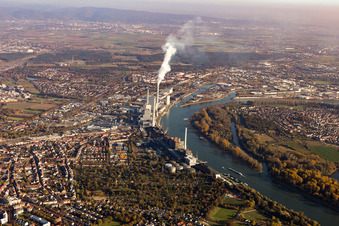 Vue oblique de Quartier Neckarau in Mannheim dans le département Bade-Wurtemberg, Allemagne
