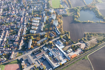 Quartier Oppau in Ludwigshafen am Rhein dans le département Rhénanie-Palatinat, Allemagne du point de vue du drone