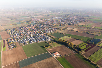 Vue aérienne de Du nord-ouest à le quartier Schauernheim in Dannstadt-Schauernheim dans le département Rhénanie-Palatinat, Allemagne