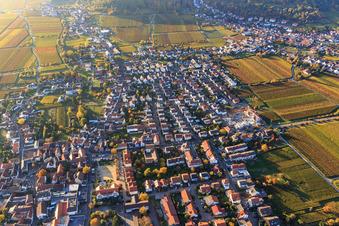 Vue aérienne de Vue d'ensemble du village depuis l'est avec Am Alten Sportpl à le quartier Diedesfeld in Neustadt an der Weinstraße dans le département Rhénanie-Palatinat, Allemagne