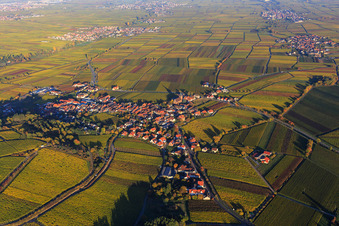Vue aérienne de Village viticole au bord du Haardt aux couleurs d'automne du sud à Burrweiler dans le département Rhénanie-Palatinat, Allemagne