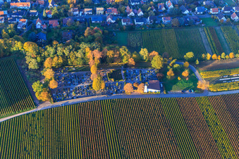 Vue aérienne de Cimetière Klingenmünster en automne depuis le sud à Klingenmünster dans le département Rhénanie-Palatinat, Allemagne