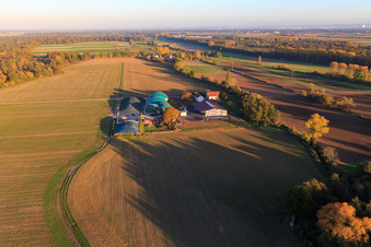 Vue aérienne de Aussiedlerhof Wagner GmbH avec installations de stockage de biogaz à Steinweiler dans le département Rhénanie-Palatinat, Allemagne