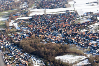 Vue aérienne de En hiver à le quartier Ingenheim in Billigheim-Ingenheim dans le département Rhénanie-Palatinat, Allemagne