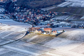 Vue aérienne de Couvert de neige en hiver Leinsweiler yard à Leinsweiler dans le département Rhénanie-Palatinat, Allemagne