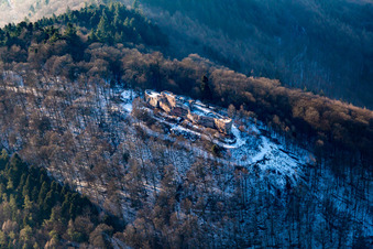 Vue oblique de Ruines du Höhnburg médiéval Wegelnburg à Schönau dans le département Rhénanie-Palatinat, Allemagne