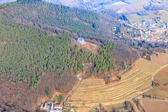 Vue aérienne de La chapelle Sainte-Anne en hiver à Burrweiler dans le département Rhénanie-Palatinat, Allemagne