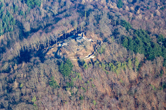 Vue aérienne de Ruines du château de Tannenberg à Seeheim-Jugenheim dans le département Hesse, Allemagne