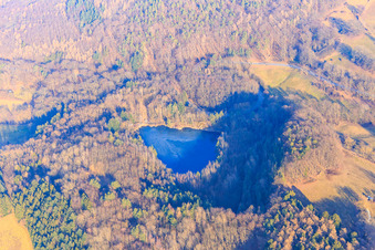 Vue aérienne de Lac de carrière à Fischbachtal à le quartier Meßbach in Fischbachtal dans le département Hesse, Allemagne