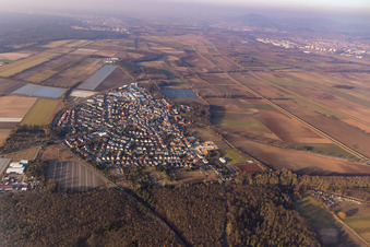 Vue aérienne de Du sud à le quartier Hüttenfeld in Lampertheim dans le département Hesse, Allemagne
