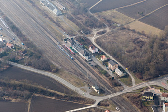 Vue aérienne de Gare ferroviaire à Lauterbourg dans le département Bas Rhin, France