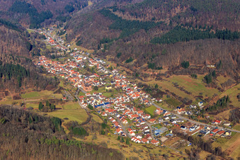 Vue aérienne de Vue d'ensemble de la forêt du Palatinat depuis le sud à Eußerthal dans le département Rhénanie-Palatinat, Allemagne