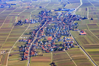 Vue aérienne de Theresienstraße depuis l'ouest à Rhodt unter Rietburg dans le département Rhénanie-Palatinat, Allemagne