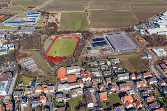 Vue aérienne de Ensemble de salles de sport Edenkoben grande salle de sport à Edenkoben à Maikammer dans le département Rhénanie-Palatinat, Allemagne