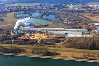 Vue aérienne de Zone industrielle Konrad-Nolte-Straße outre-Rhin avec Rheinspan GmbH & Co. KG à Germersheim dans le département Rhénanie-Palatinat, Allemagne