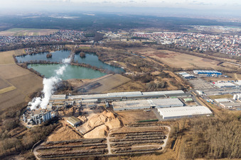 Vue aérienne de Locaux de l'usine Nolte Holzwerkstoff GmbH & Co. KG à Germersheim dans le département Rhénanie-Palatinat, Allemagne