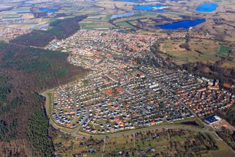 Vue aérienne de Vue d'ensemble de la ville depuis l'ouest à Jockgrim dans le département Rhénanie-Palatinat, Allemagne