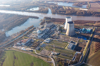 Philippsburg dans le département Bade-Wurtemberg, Allemagne depuis l'avion