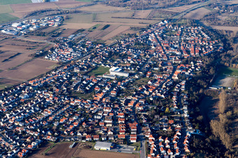 Vue aérienne de École primaire à le quartier Berghausen in Römerberg dans le département Rhénanie-Palatinat, Allemagne