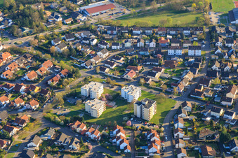 Vue aérienne de 4 blocs résidentiels sur Postgrabenstraße x Am Entensee à Bellheim dans le département Rhénanie-Palatinat, Allemagne