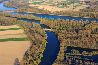 Vue aérienne de Embouchure du Michelsbach dans le Rhin à la station de pompage de Sonderheim Sud à le quartier Sondernheim in Germersheim dans le département Rhénanie-Palatinat, Allemagne
