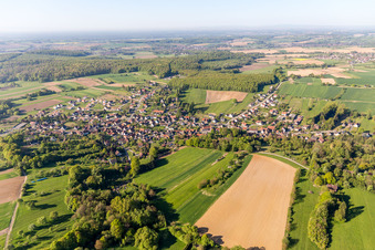 Vue aérienne de Champs agricoles et terres agricoles à Lobsann dans le département Bas Rhin, France