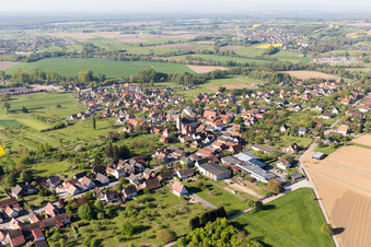 Vue aérienne de Champs agricoles et terres agricoles à Gunstett dans le département Bas Rhin, France