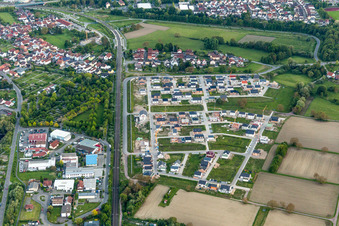 Vue oblique de Chantiers de construction du nouveau quartier résidentiel d'une colonie de maisons unifamiliales à Niederwiesen à Wörth am Rhein dans le département Rhénanie-Palatinat, Allemagne