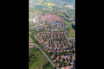Photographie aérienne de Champs agricoles et terres agricoles à Stadtlauringen dans le département Bavière, Allemagne