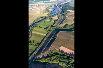 Vue aérienne de Vignoble Neuerer Glatzen à le quartier Neuses am Berg in Dettelbach dans le département Bavière, Allemagne